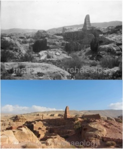 The rock-cut obelisks, which the Nabateans created by excavating at least 3,200 square metres of stone. Comparing Kennedy's photo to mine, it looks like some of the ground around the obelisks has been cleared since 1923.